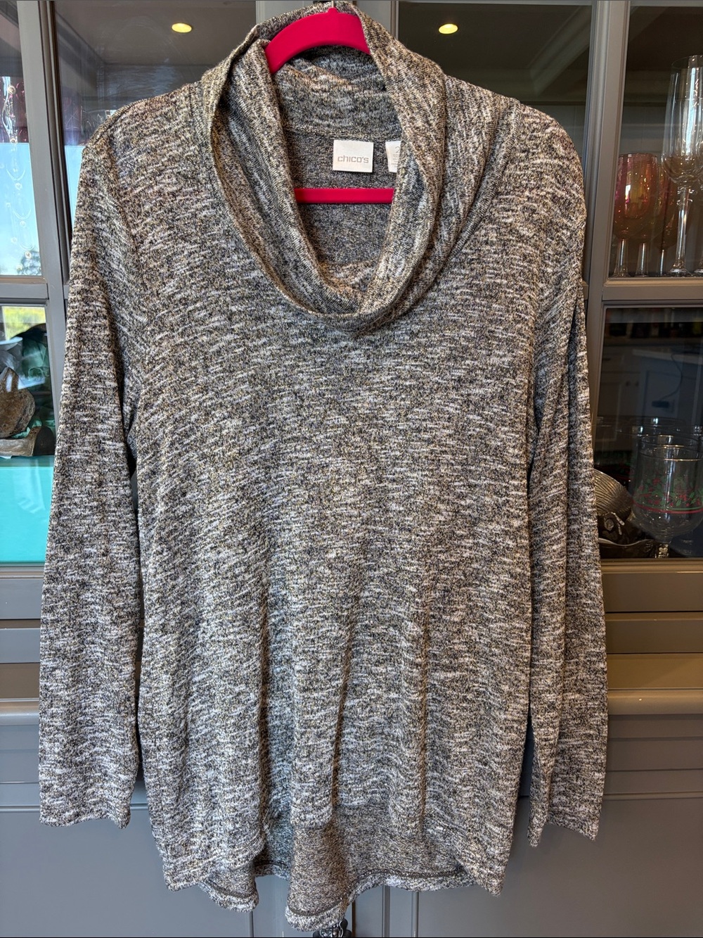 Chico's Women's Gray and metallic gold Cowl Neck Sweater size 2